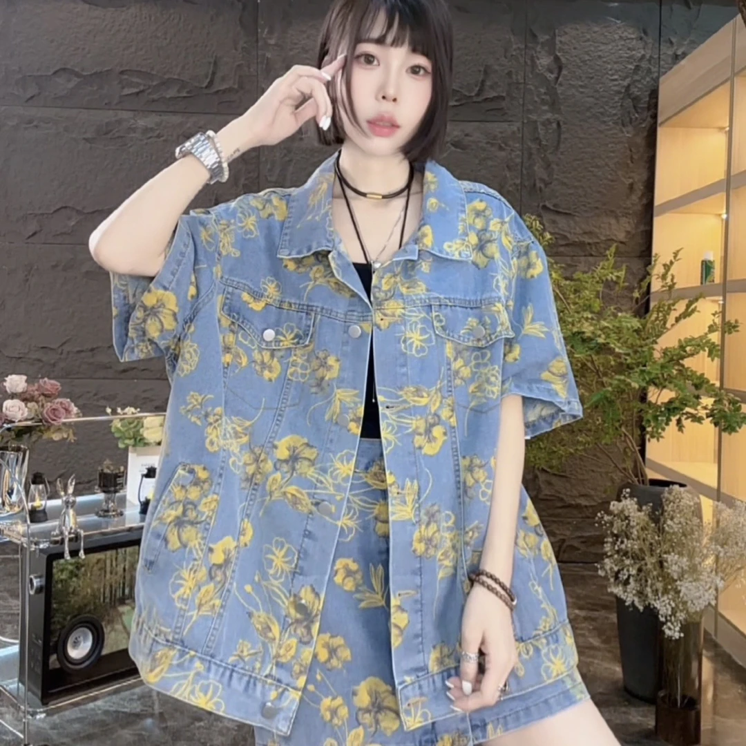 【木棉】欧货设计感牛仔套装裙夏季新款上衣半身短裙两件套26355