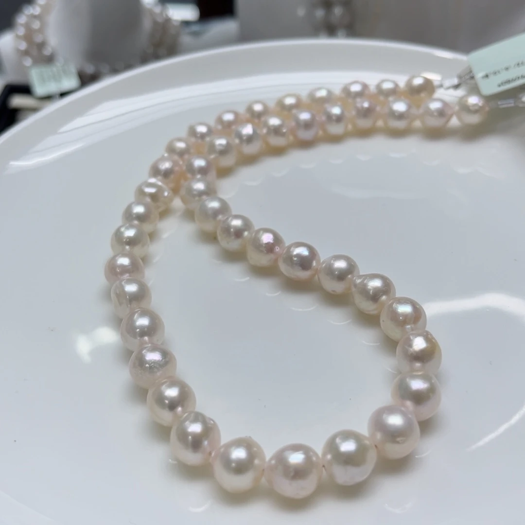 海水珍珠银S925镶嵌项链8-9mmAK串