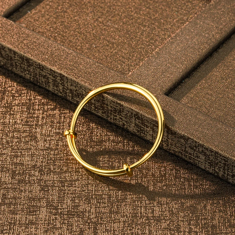 足银手镯 古法 宝宝推拉手镯儿童素圈手环推拉童镯金色足银