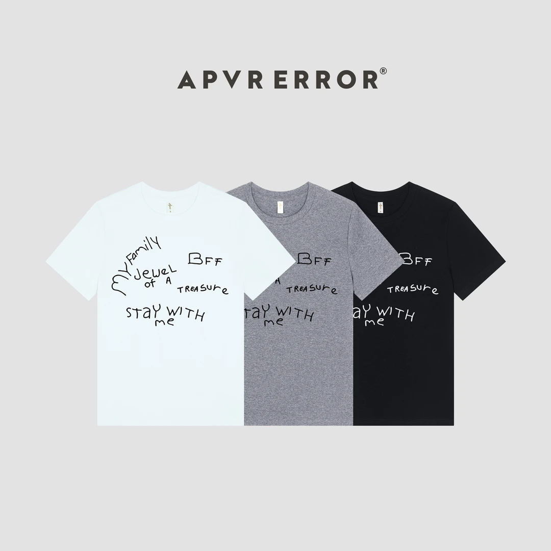 Apvr英文AB面满身刺绣设计25年新品短袖女百搭显瘦圆领T恤女T536