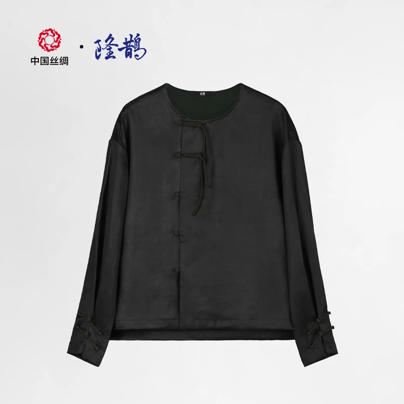 中国丝绸隆鹊【莨珠记绿色素绉缎香云纱衬衫】中式春夏高档女装休闲