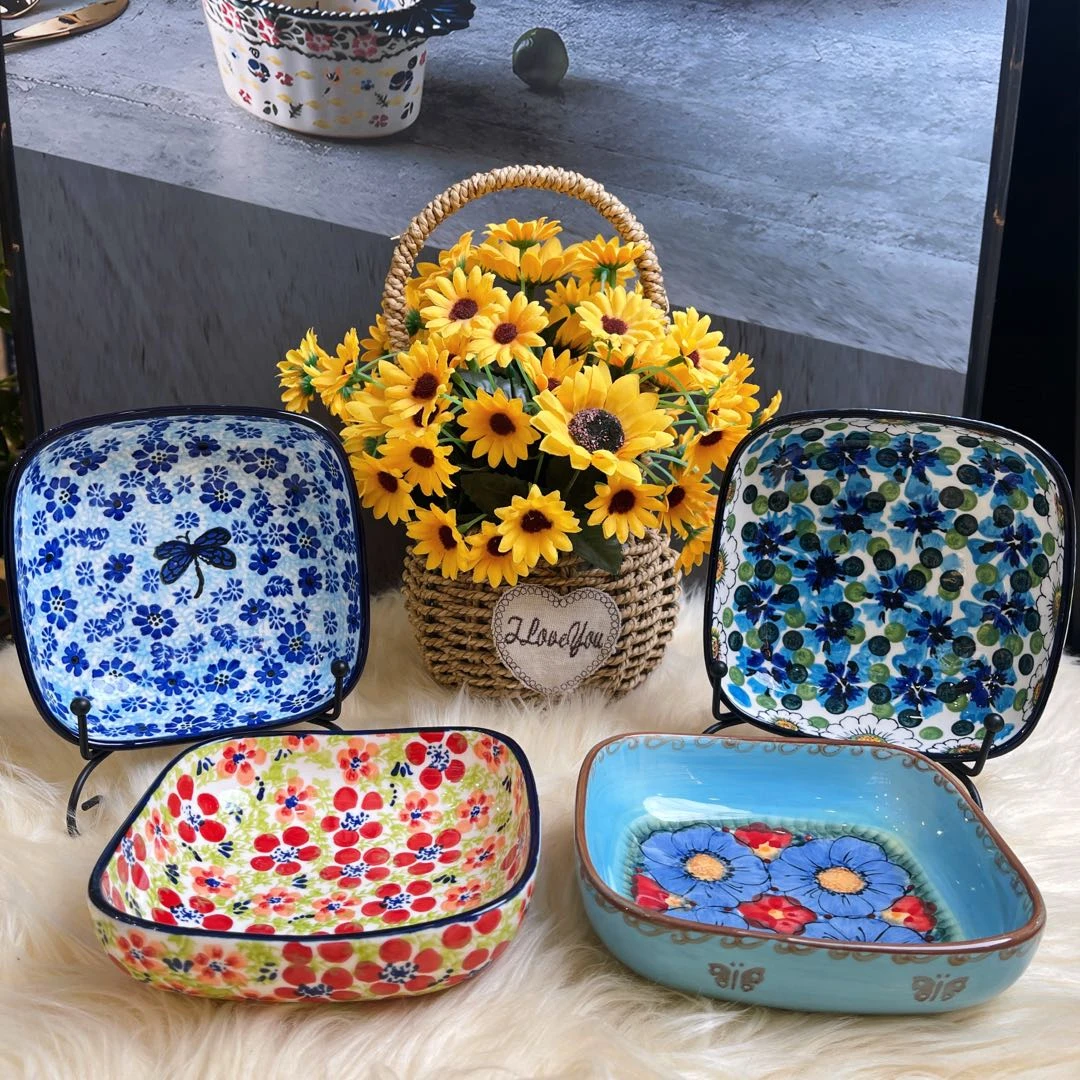 新疆包邮【四色小碟】手绘陶瓷手工5.5寸方形盘创意干果盘餐盘家用