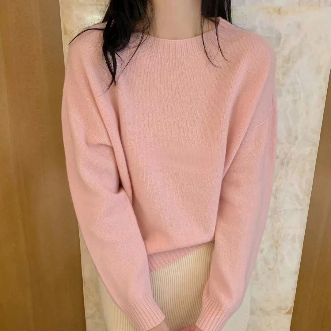 纯羊毛 无缝一体打底衫  圆领百搭气质秋冬款 宽松短款 简约纯色