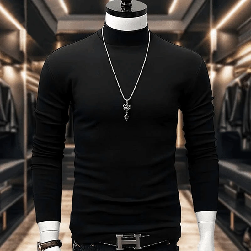 半高领打底衫长袖上衣男士秋冬韩版修身内搭双面德绒体恤衫