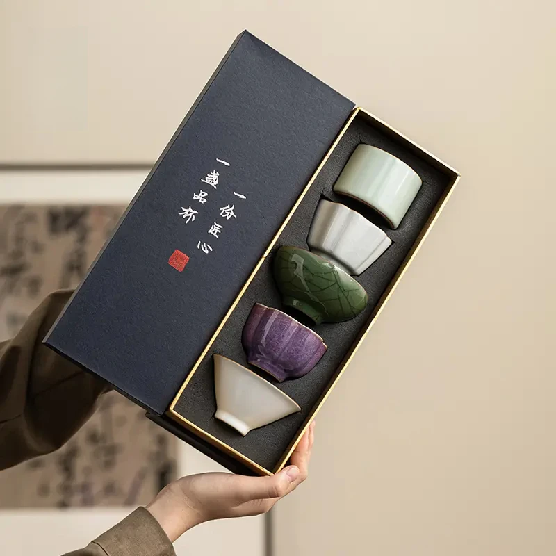 仿宋五大名窑套装功夫茶具主人杯品茗杯陶瓷茶杯送礼长辈喝茶专用