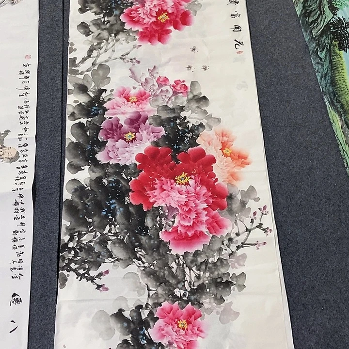 国画小六尺牡丹一副