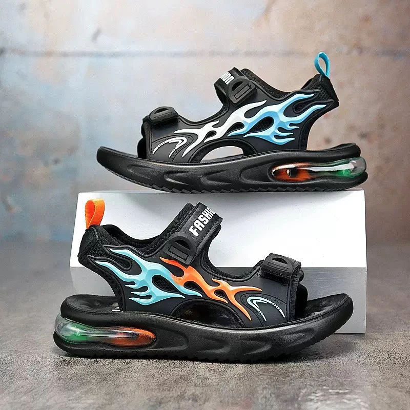 爆款凉鞋夏季卡通厚底中大童上学防滑耐磨魔术贴凉鞋小男童小孩