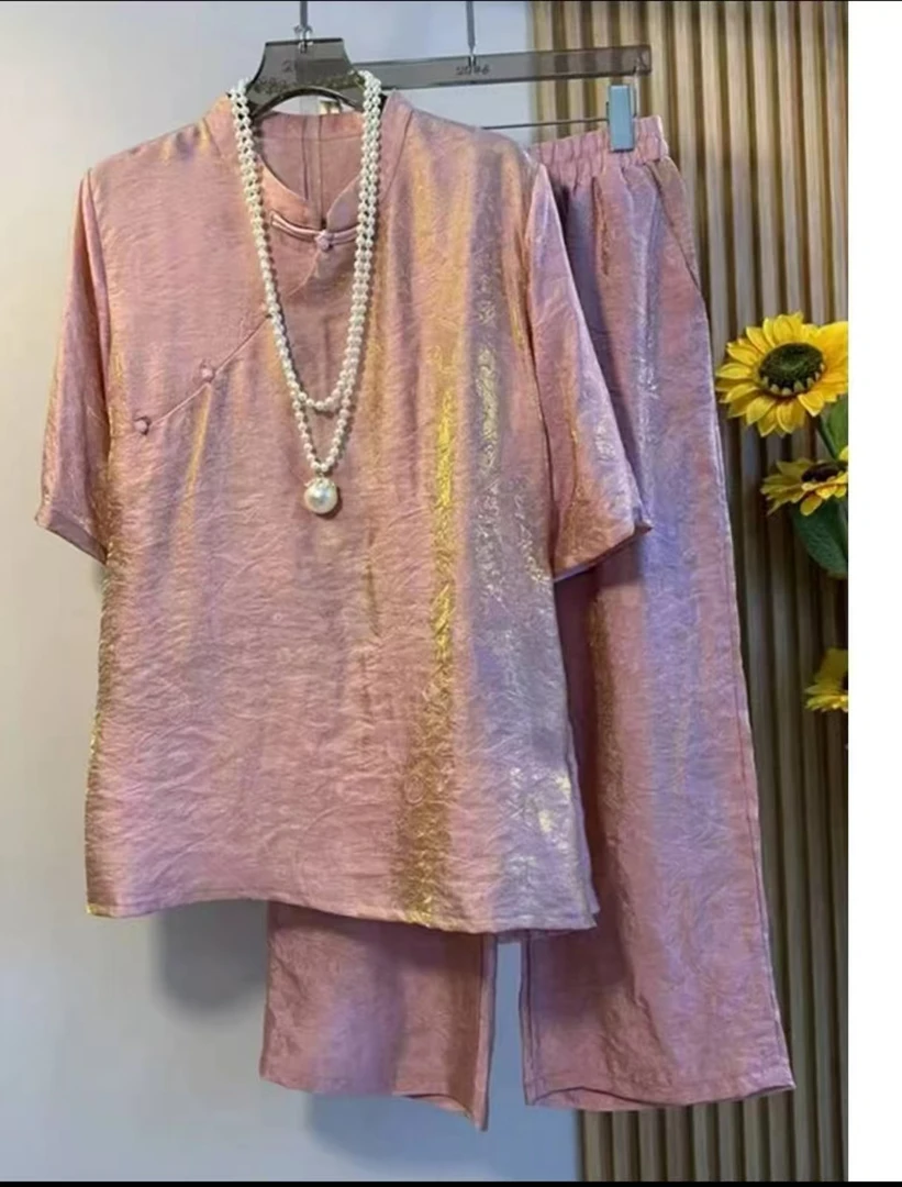 2025新款斜领巾中式浮光锦轻奢上衣小衫15118