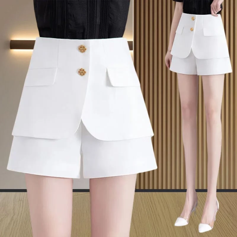 修身韩版女装小个子显瘦短裤阔腿简约高腰小众时髦2025年夏季新款
