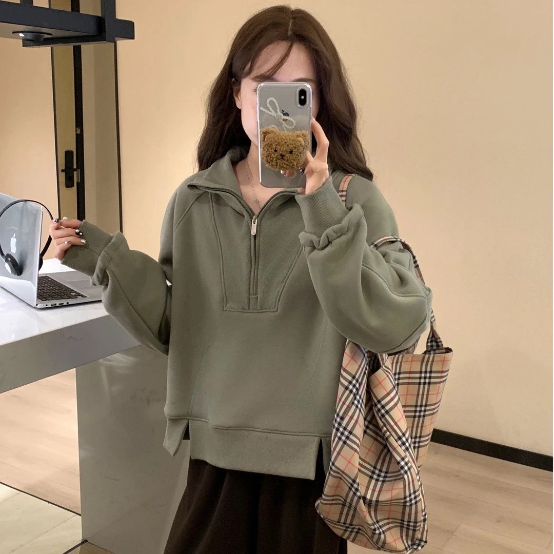 程程甄选 【欧若风】 设计款半拉链小众休闲加厚百搭卫衣1879