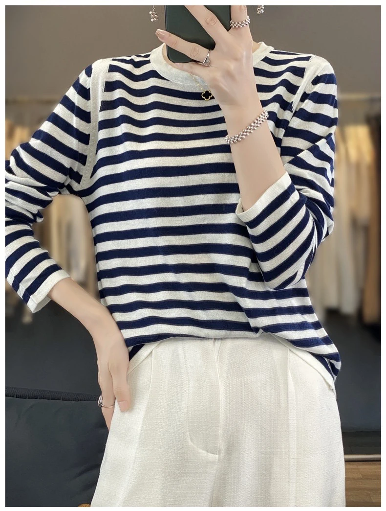 【大爆款】春季新款摩洛哥条纹时尚百搭舒适生态针织小上衣温柔洋气