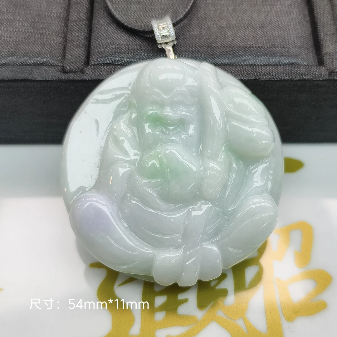 天然翡翠A货雕刻寿星公吊坠气质大气