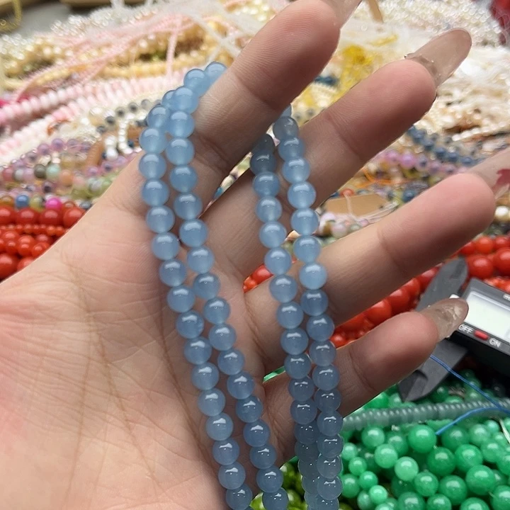 玛瑙/玉髓珠宝半成品未镶嵌一条6mm左右海蓝宝