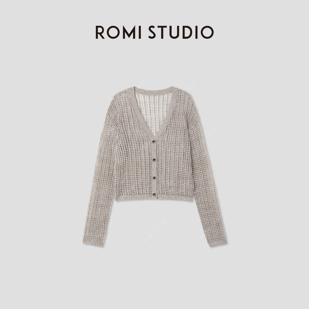 ROMI STUDIO“纵横交织”100%欧洲进口色纺亚麻镂空开衫 RWCRST3418