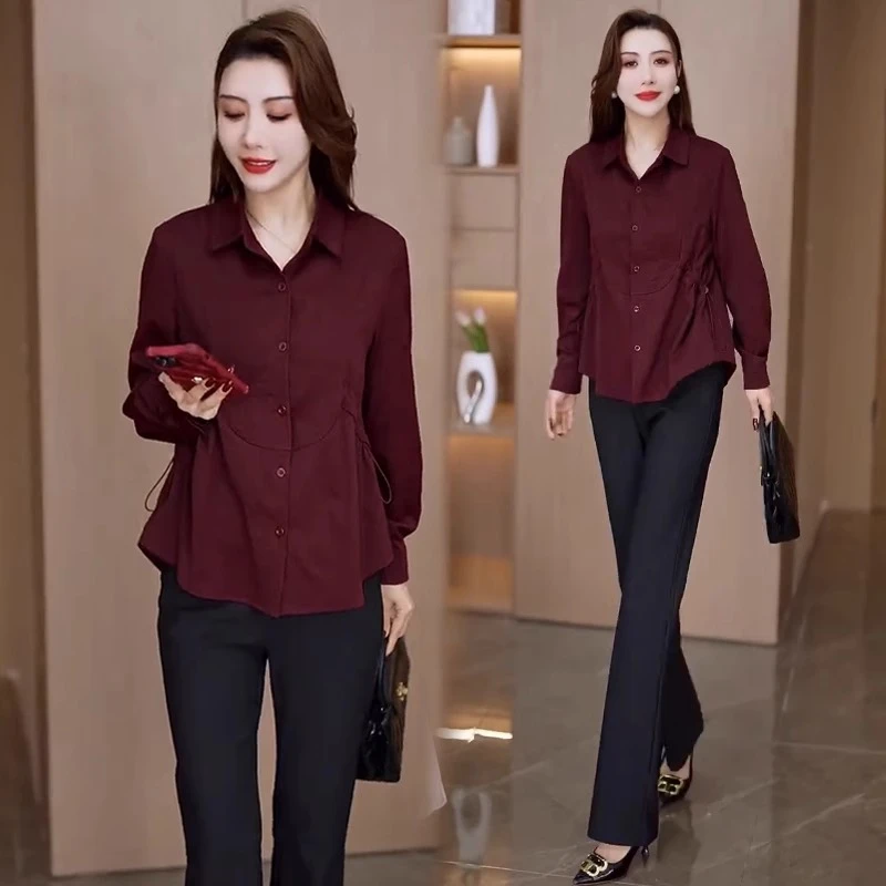 爆款衬衣女时尚遮肚子收腰上衣2025春装衬衫设计感洋气质打底小衫