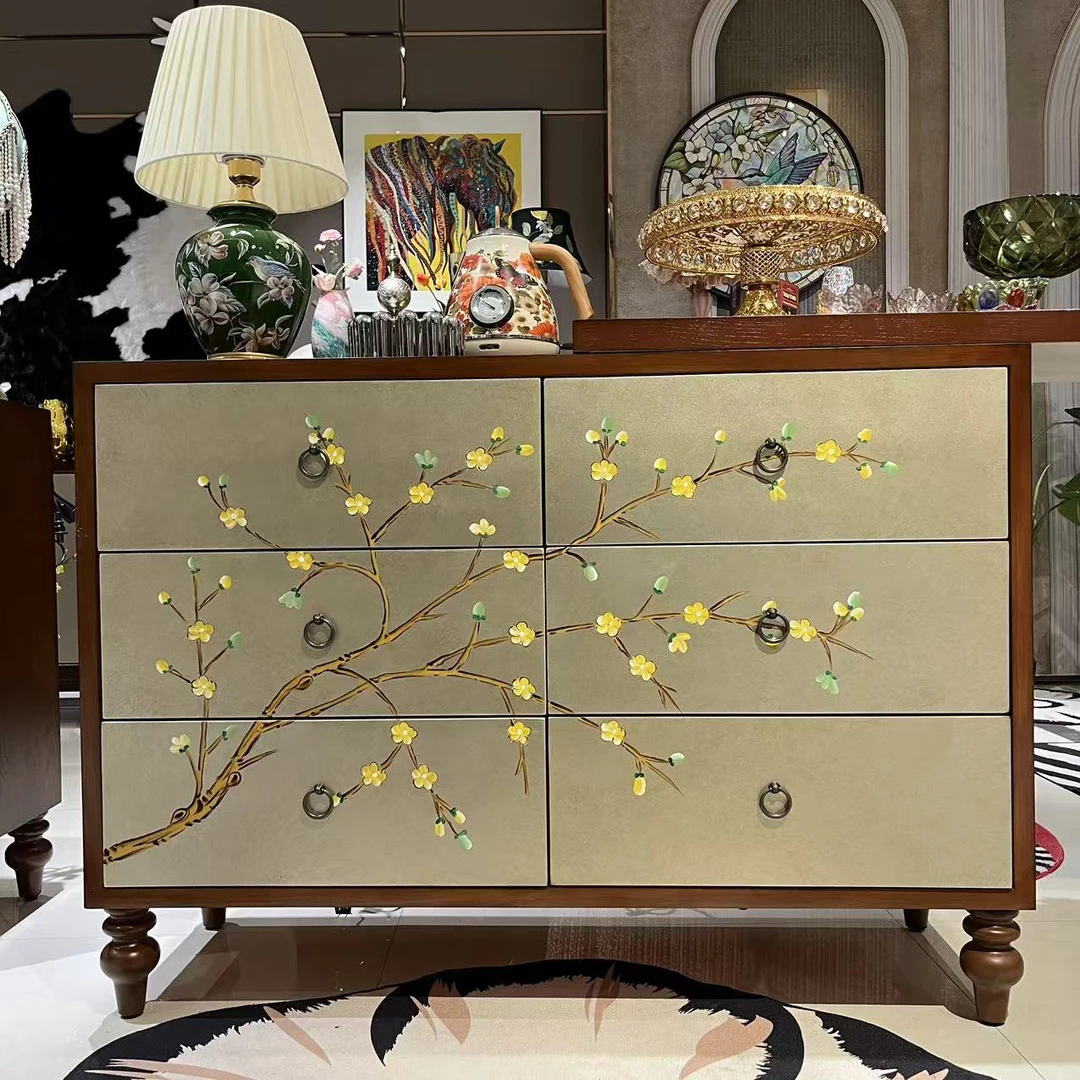 【喜悦家具】GH211 复古做旧梅花六斗柜（加厚）120*40*85