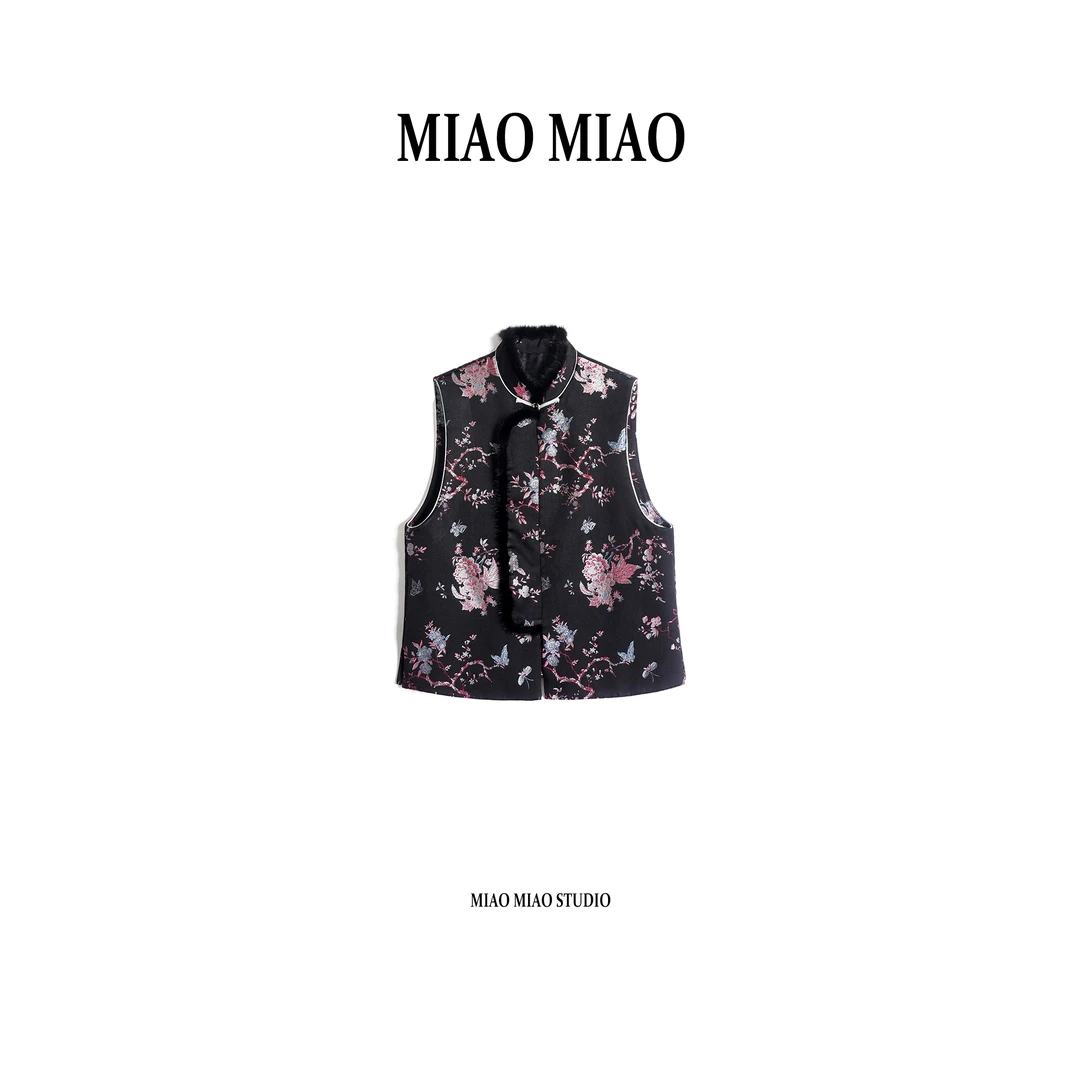 【蝶锦芙蓉】徐淼淼非遗新中式老织机桑蚕丝宋锦水貂国风马夹BM1709