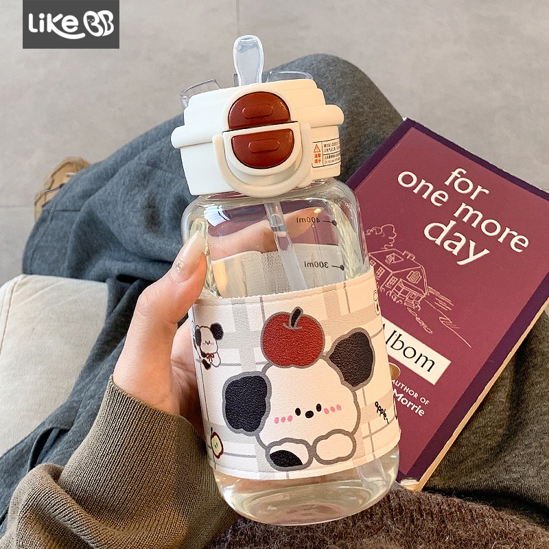 可爱水杯女生高颜值带吸管玻璃杯双饮夏天便携学生杯子女新款2025