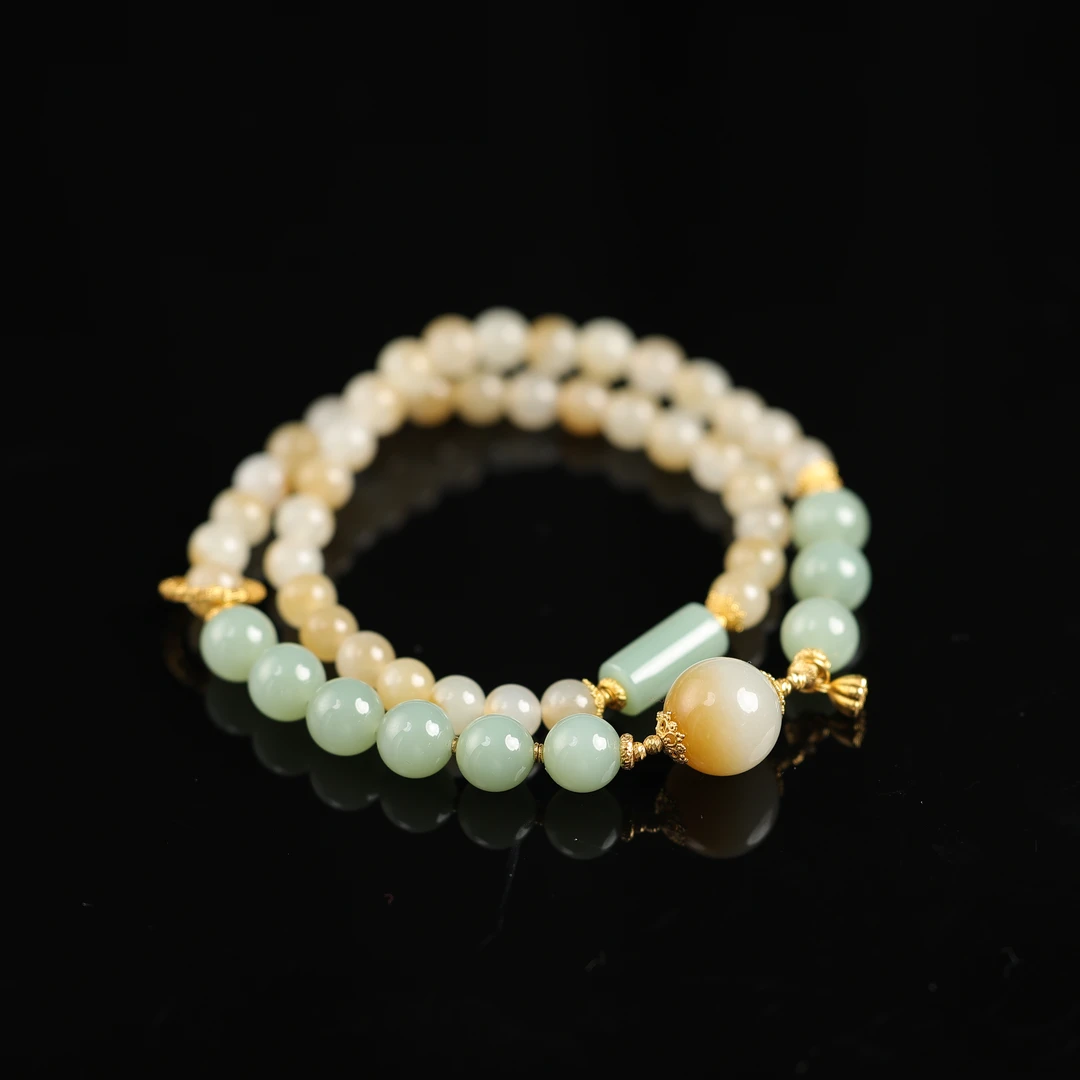 本真 | 兰亭 | 严选精品和田玉高色正粉青糖白5mm+双圈手串