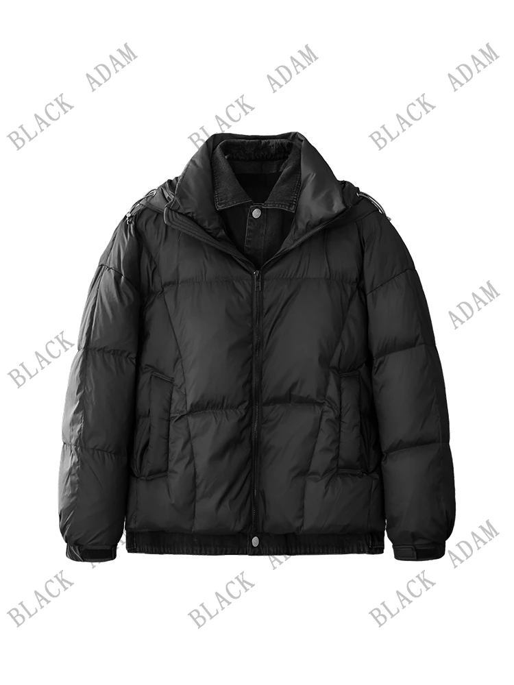 牛仔假两件羽绒服连帽潮流大牌男款时尚休闲保暖秋冬外套百搭