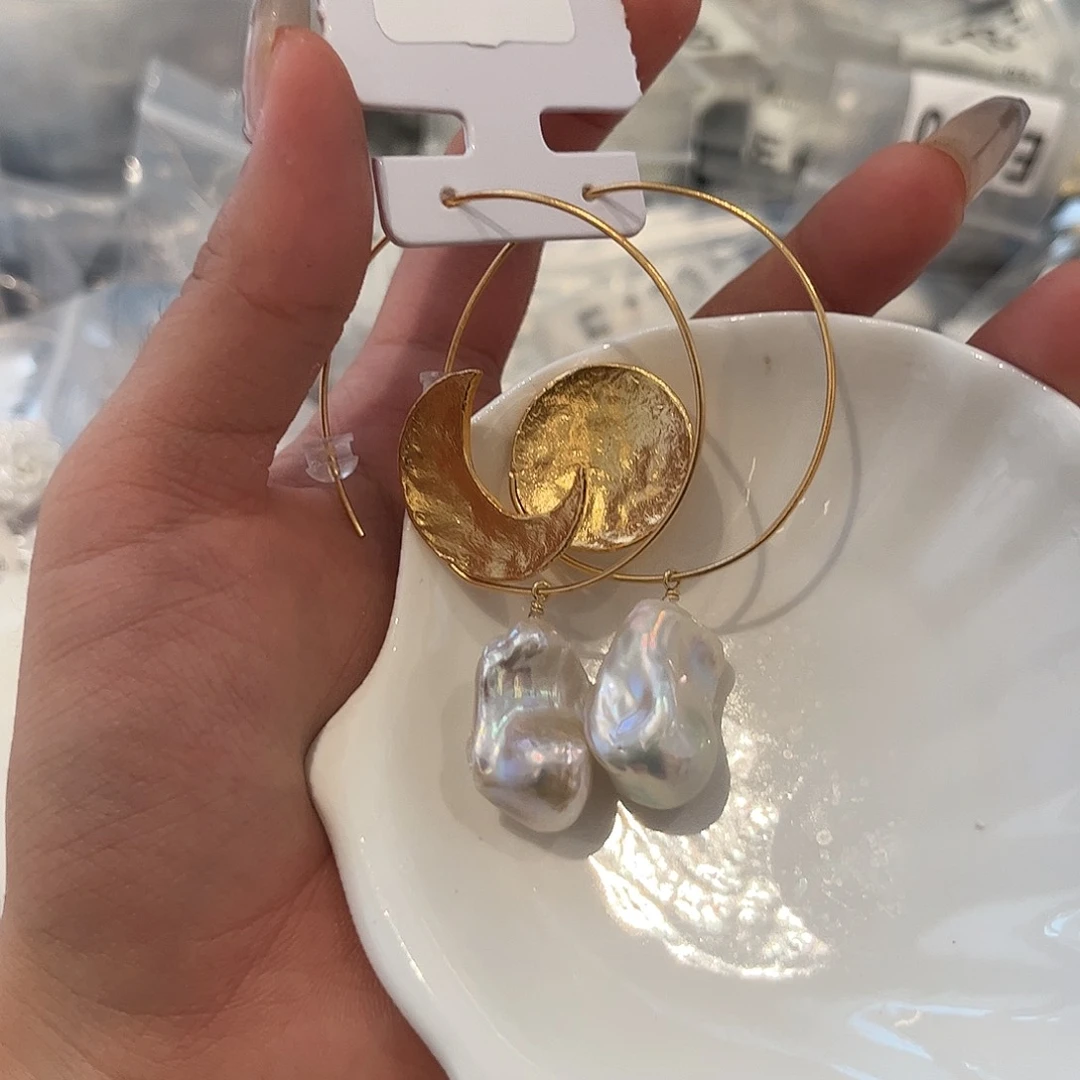 合金淡水珍珠耳饰