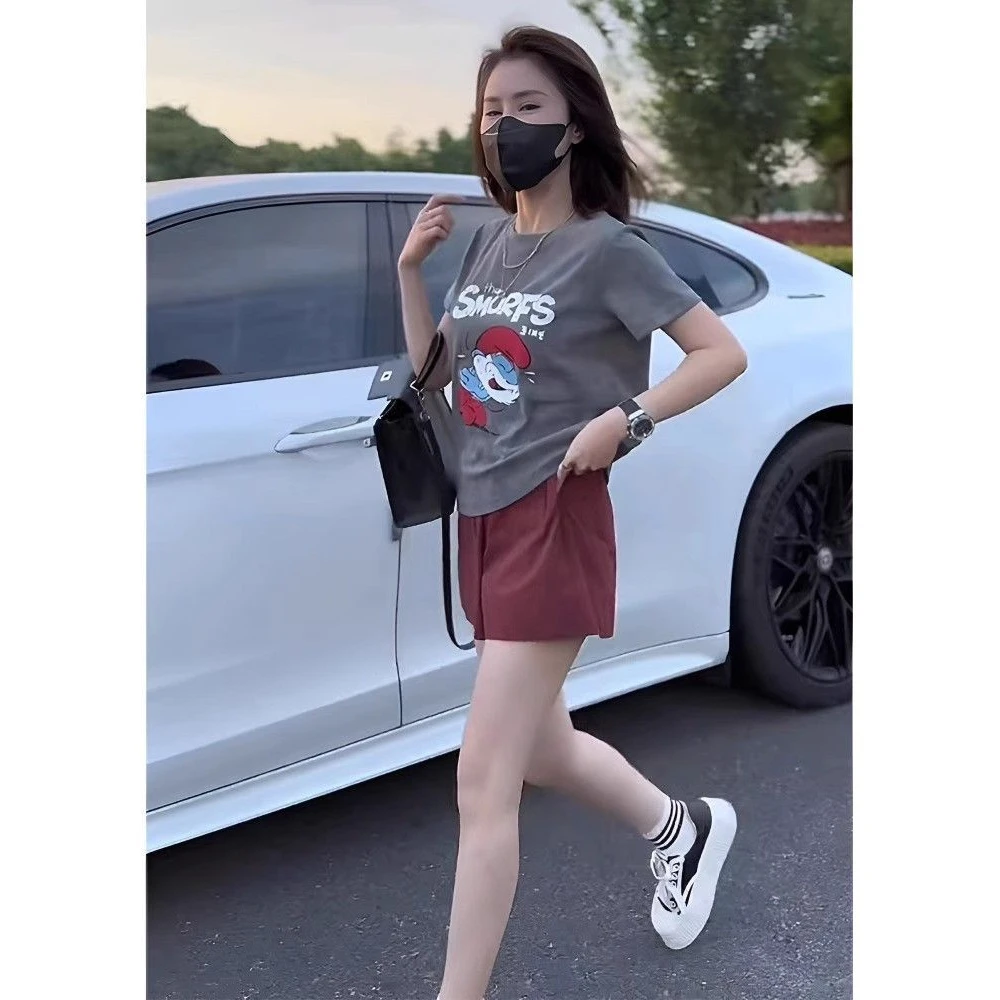 【1343人好评】2025夏季新款微胖减龄套装女宽松印花短袖T恤小个子