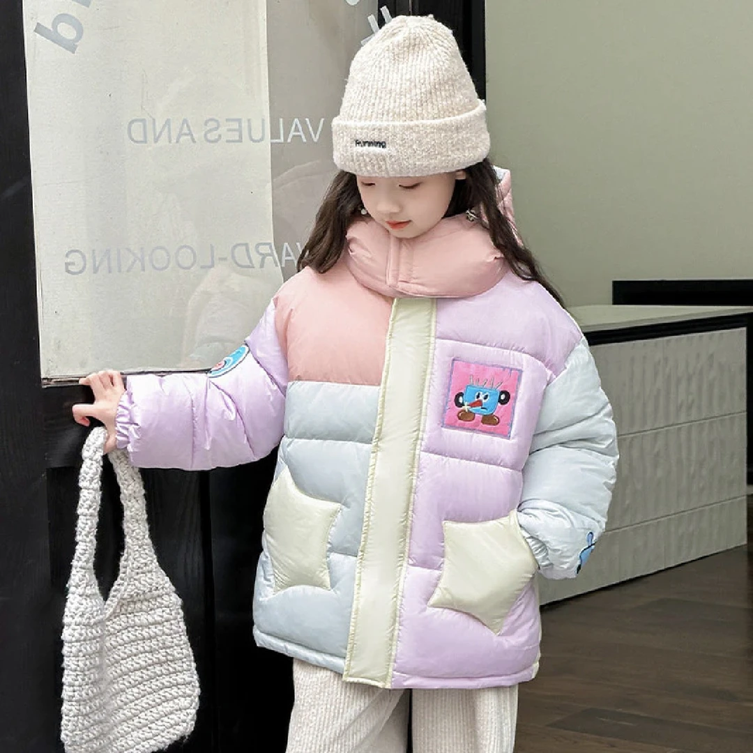 女童棉服加厚款中长款棉服棉袄冬季加厚童装玛卡龙色系棉服可爱