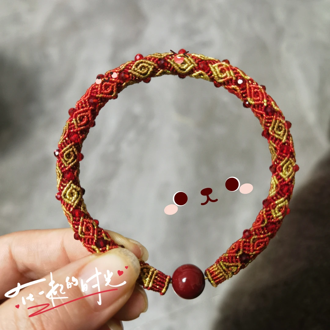 合成金属布艺手链 非金属布艺新年红立体回纹手绳本命年定制红绳