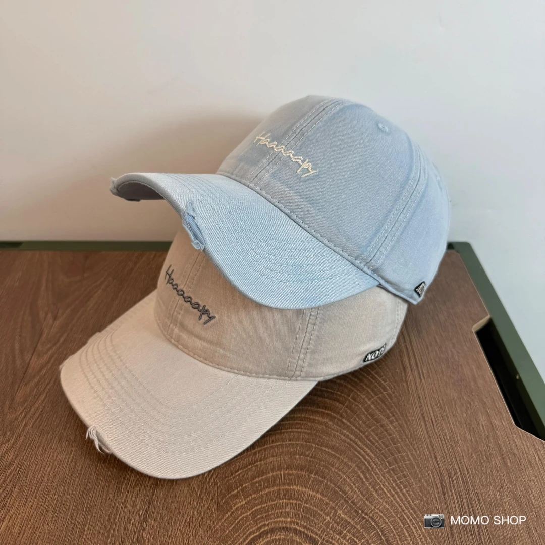 春夏彩色美式街头鸭舌帽破洞潮牌弯檐棒球帽男女休闲百搭遮阳帽子