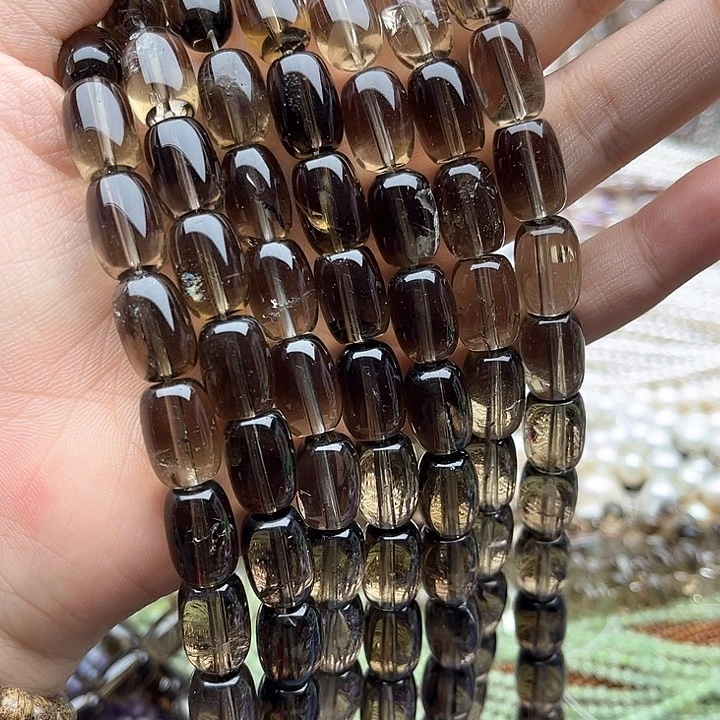 未镶嵌玛瑙/玉髓珠宝半成品一条10/14mm左右茶晶桶珠