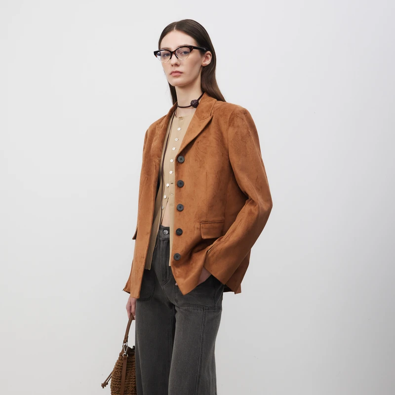 lost in echo2025春夏新款高级气质仿麂皮绒宽松直身西装外套女
