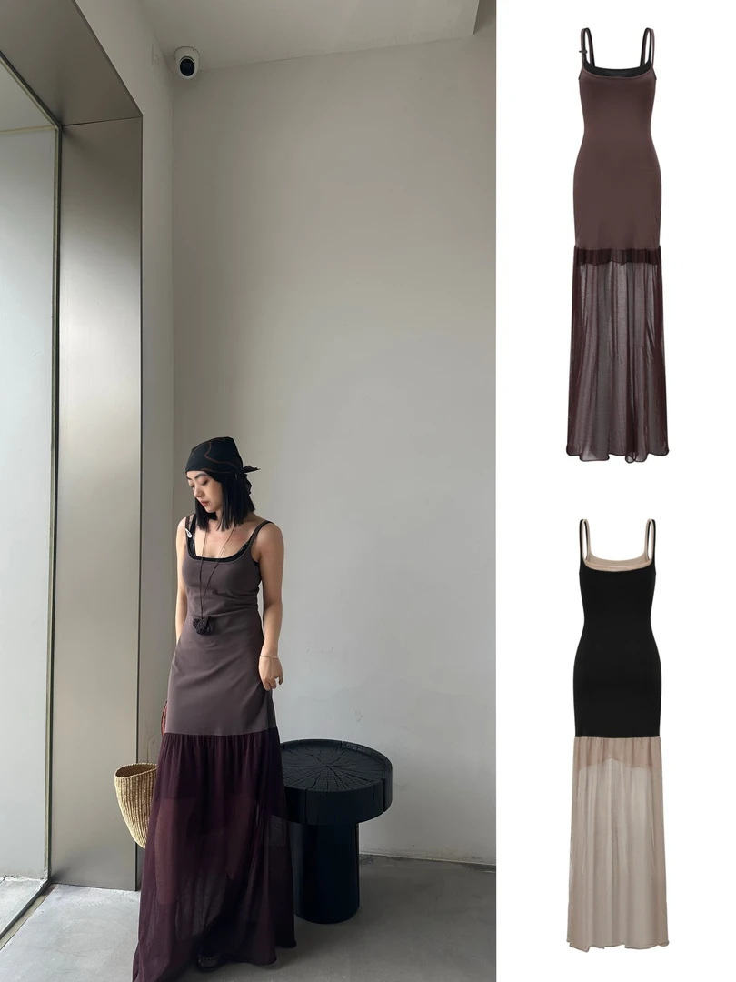 【SWAYING】25秋冬SW25SS2L02C4S4设计师两件套吊带鱼尾长裙