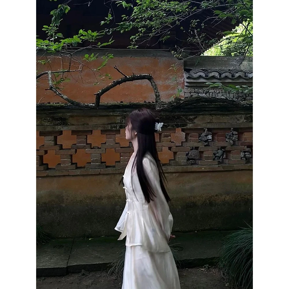 禅服新中式盘扣衬衫汉服国风女上衣半身裙套装禅意风茶服