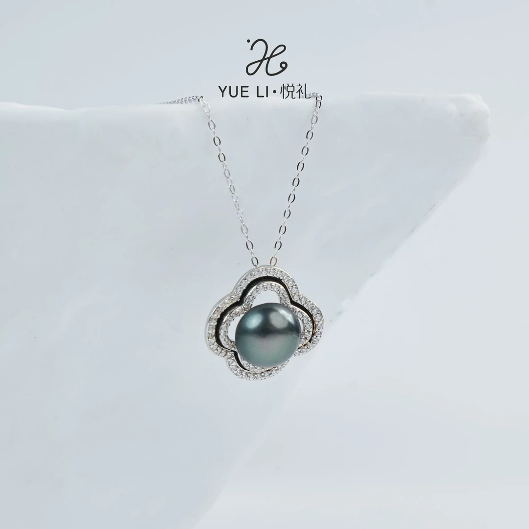 【悦礼】大溪地四叶草马贝8-10mm吊坠 S925银