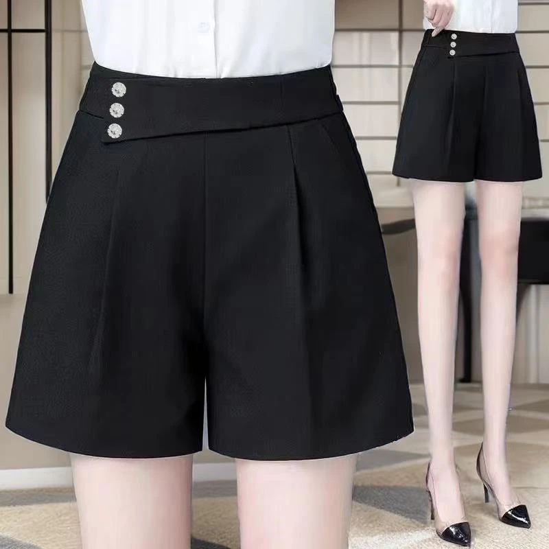 黑色百搭女春夏高腰垂感休闲短裤