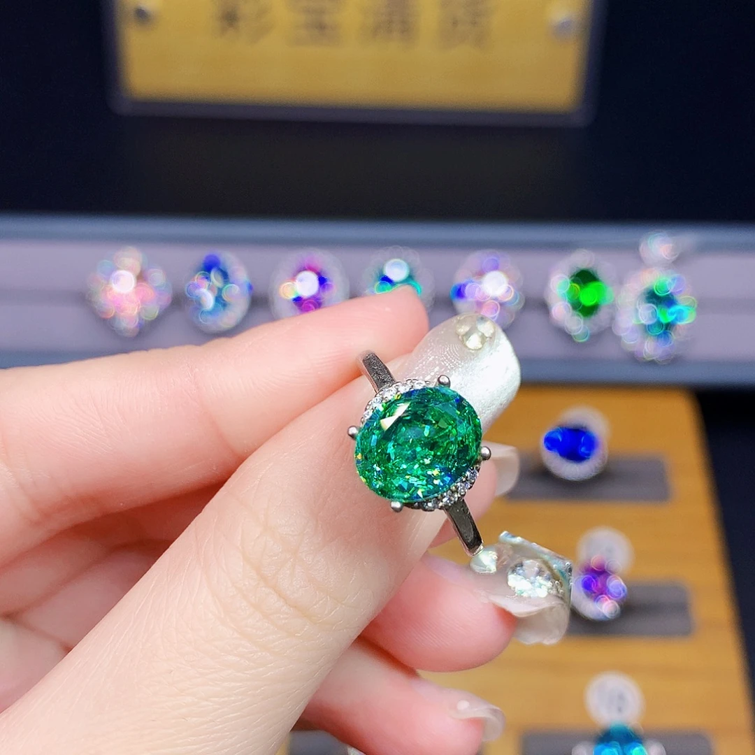 银S925镶嵌绿色碧玺戒指