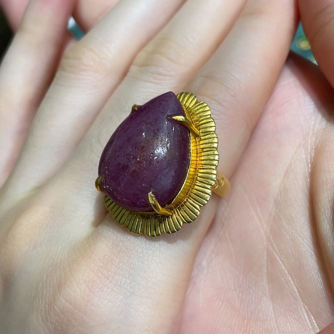 戒指银S925镀金镶嵌红宝石