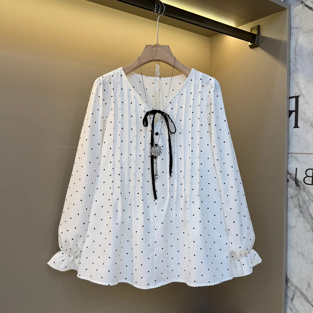 韩版夏季新款波点泡泡短袖文艺通勤减龄单排扣设计感气质衬衫697