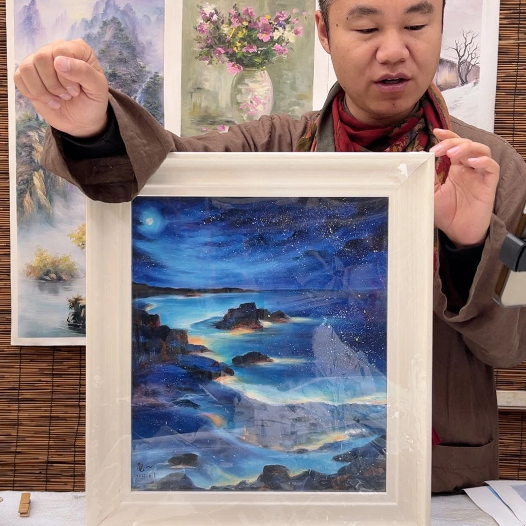 油画行路人小院绘画作品竞拍