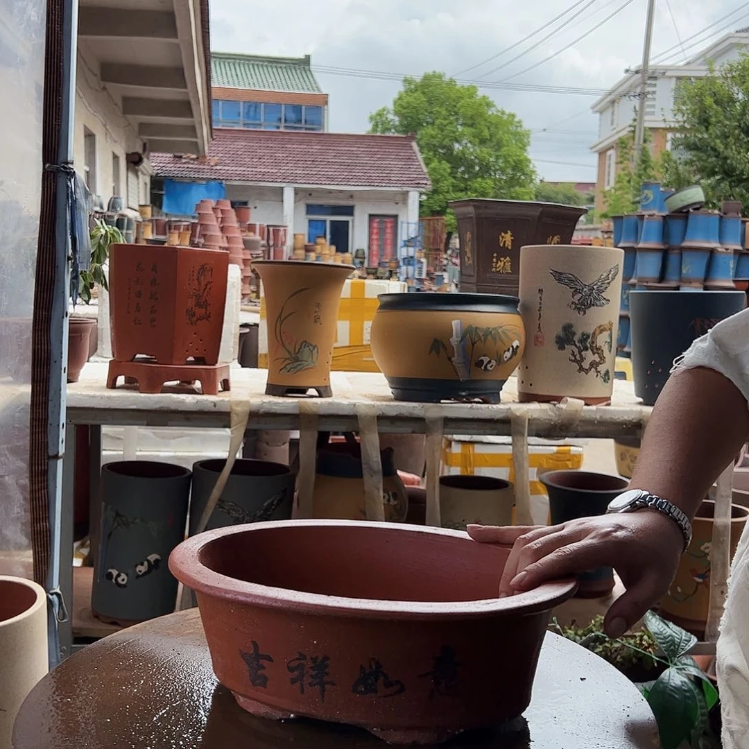 宜兴紫砂花盆花盆红椭圆30