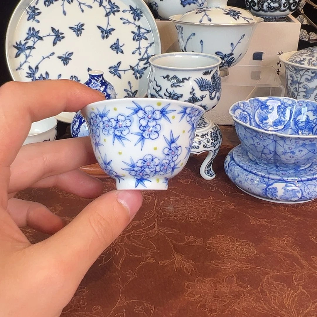 杯子青樵轩梅竹撇口杯