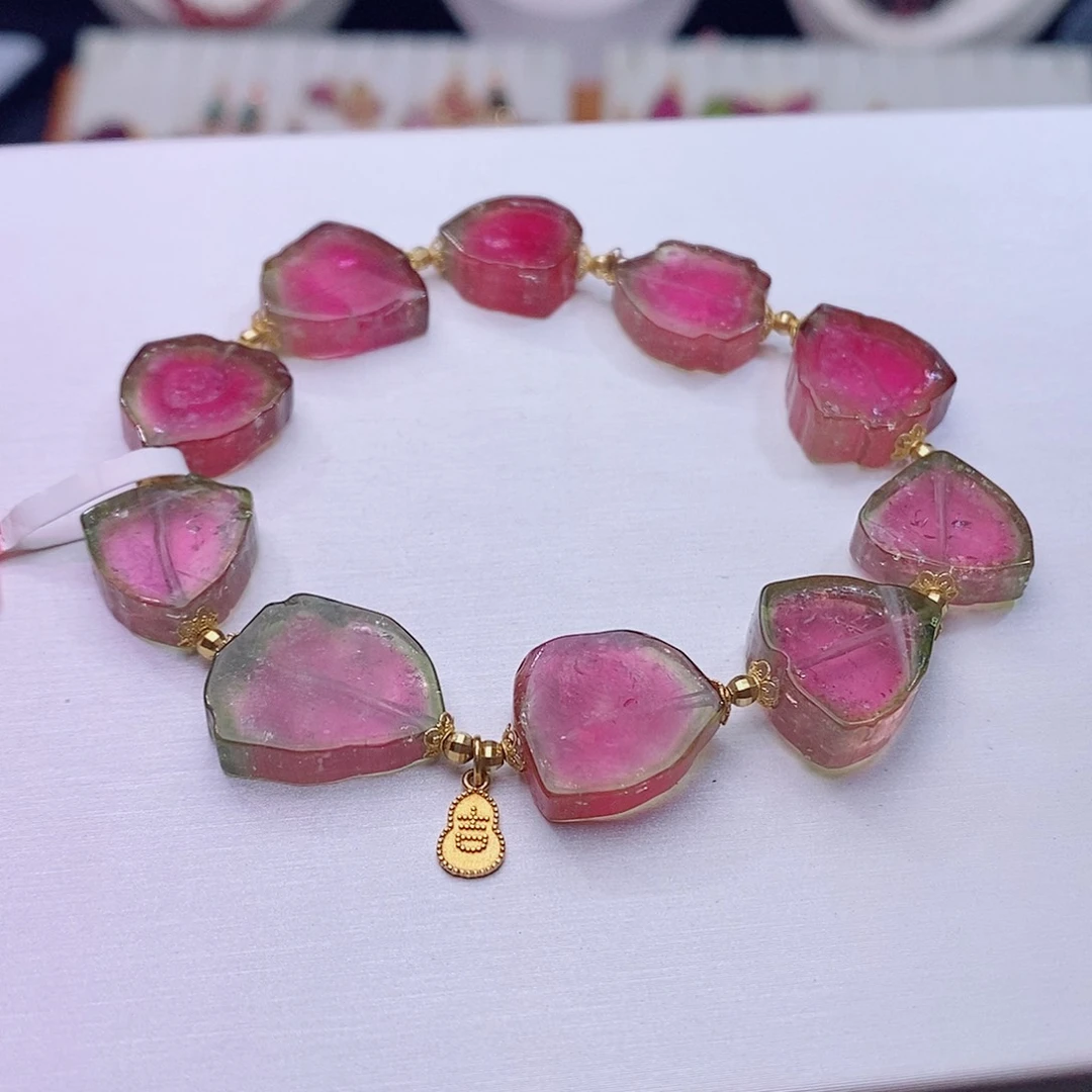 碧玺手链18K金镶嵌碧玺西瓜手链