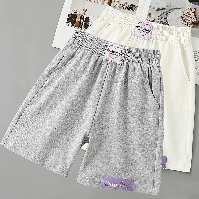 巴拉扣扣女童短裤外穿夏季纯棉灰色半裤洋气儿童五分裤夏装中大童