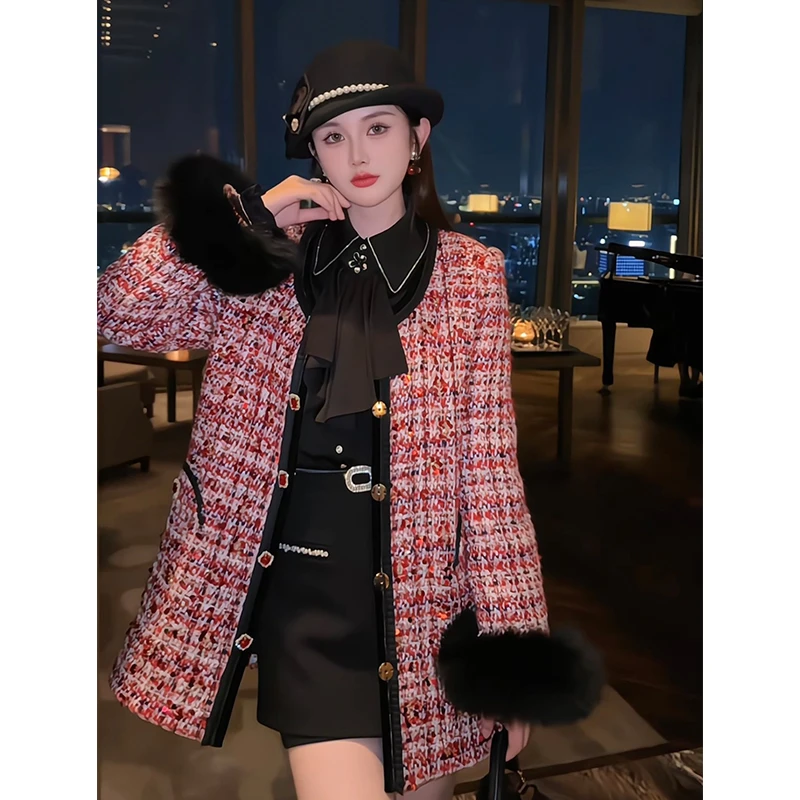 【钻石晚宴】羽绒服2024原创小香风中长款羽绒狐狸毛真毛加厚外套