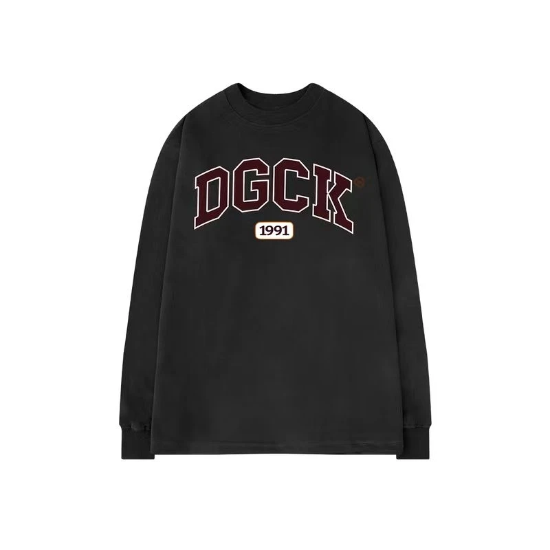 特大码300斤美式复古圆领纯棉长袖T恤男秋冬字母印花宽松打底上衣