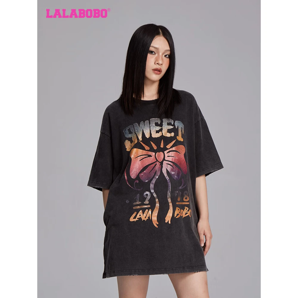 【芋总】LALABOBO美式复古纯棉短袖连衣裙蝴蝶结裙子