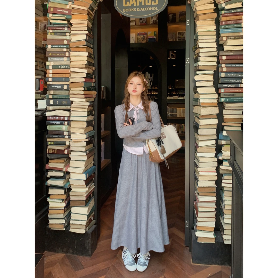 切糕自制【温莎学院】小个子秋流光风慵懒感假两件上衣显瘦半身裙