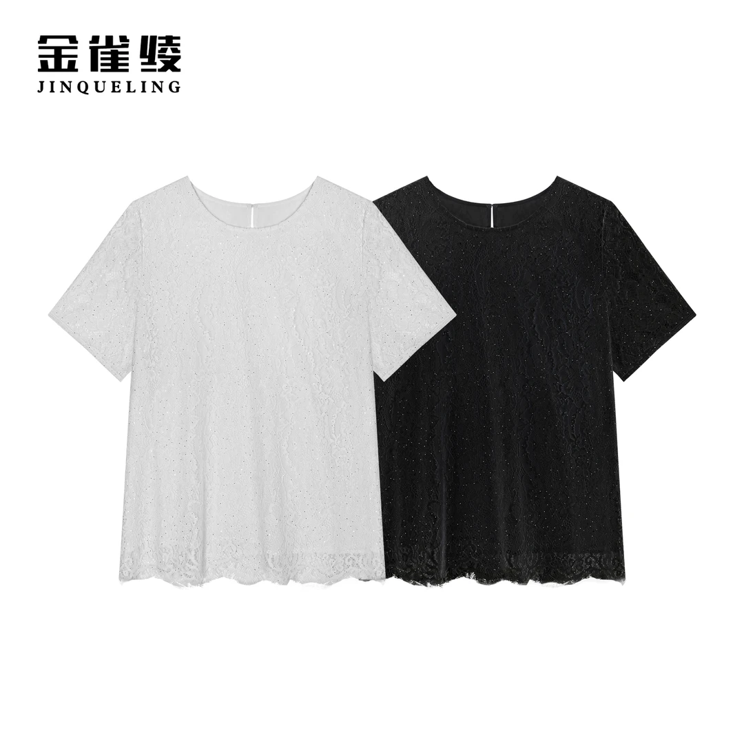 金雀绫【天鹅湖】法式轻奢蕾丝亮片工艺圆领小衫SZA1S042