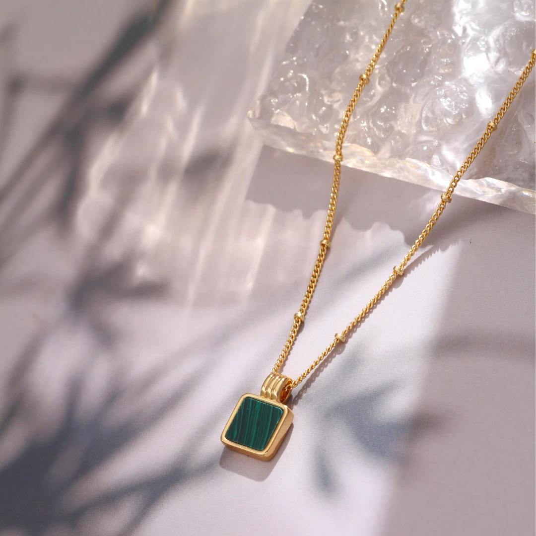 铜合金项链 《货号7761》玫瑰同款小方块吊坠项链（链长：41+6cm）