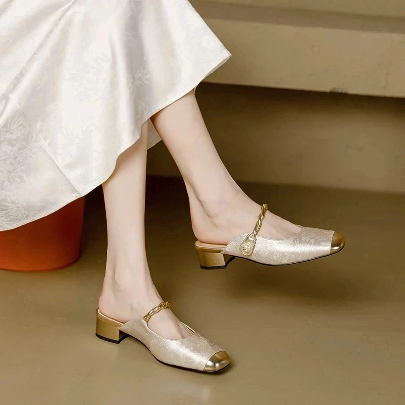 新国风包头拖鞋女2025新款夏季仙女风配裙子日常通勤高级半拖鞋